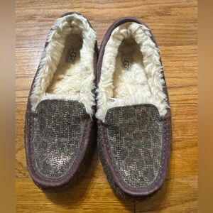 UGG Australia Ansley Slippers Glitter Moccasins Size 8 Bronze Brown Gold 1006817